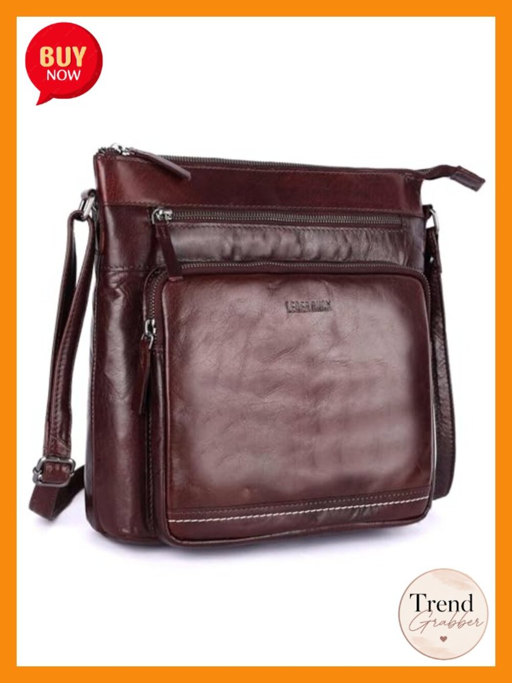 Extra Large Genuine Leather Crossbody Bag Triple Zip Shoulder Purse